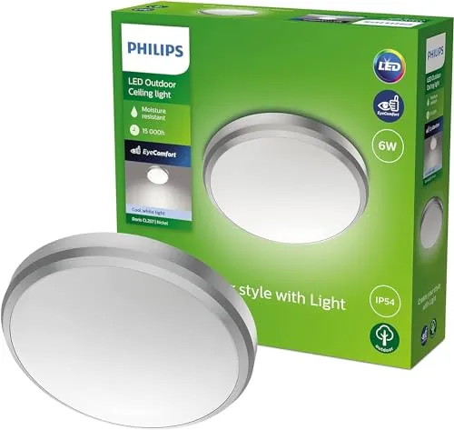 Philips my Garden LED Doris Deckenleuchte, 6W, kaltweiß - Deckenleuchte für den Außenbereich, IP54 geschützt und ideal für Garten und Terrasse mit angenehmem kaltweißem Licht (4.000K) – schont die Augen und sorgt für eine stilvolle Beleuchtung.