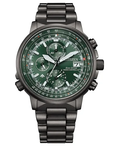 Citizen Chronograph 'Promaster Sky' Herren Uhr AT8304-57W - Elegante Herren Chronograph Uhr mit Eco-Drive Technologie, grünem Ziffernblatt und Edelstahlgehäuse. Wasserdicht bis 20 bar, ideal für aktive Männer. Präzise Funkuhr mit umfangreichen Funktionen.