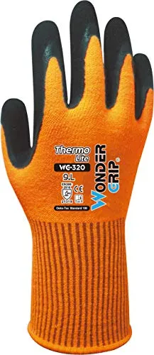Wonder Grip WG-320 Thermo Lite - Arbeitshandschuhe mit Kälteschutz, doppelte Latexbeschichtung, Anti-Rutsch, Schutzhandschuhe für sicheres Greifen, gr XXL / 11, Orange