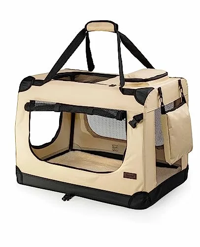 lionto Faltbare Hundetransportbox für Reise & Auto, 90x61x65 cm - Robuste Hundebox aus Oxford-Gewebe, ideal für Reisen und Auto mit optimaler Luftzirkulation und kuscheligem Liegekissen für maximalen Komfort.