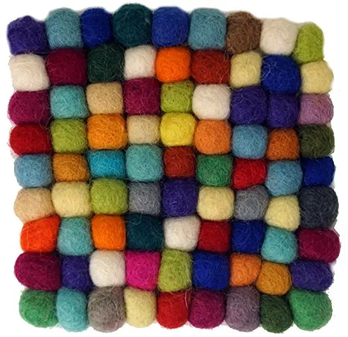 GURU SHOP Filzuntersetzer, Untersetzer aus Filzkugeln, Filzdekoration Quadratisch 10x10 cm - Bunt, Mehrfarbig, Untersetzer, Tabletts