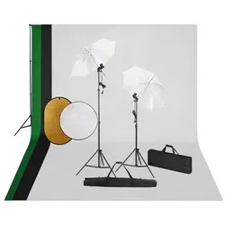 vidaXL Fotostudio-Set mit Leuchten, Hintergrund und Reflektor - Fotostudio Zubehör mit verstellbarem Hintergrundsystem und Tageslichtlampen für natürliche Beleuchtung. Ideal für professionelle Fotos und Videos, leicht transportierbar.