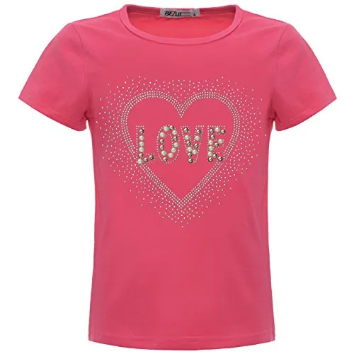 BEZLIT Mädchen Glitzer T-Shirt Herz Motiv Oberteil Kunst-Perlen 22538 Pink 104