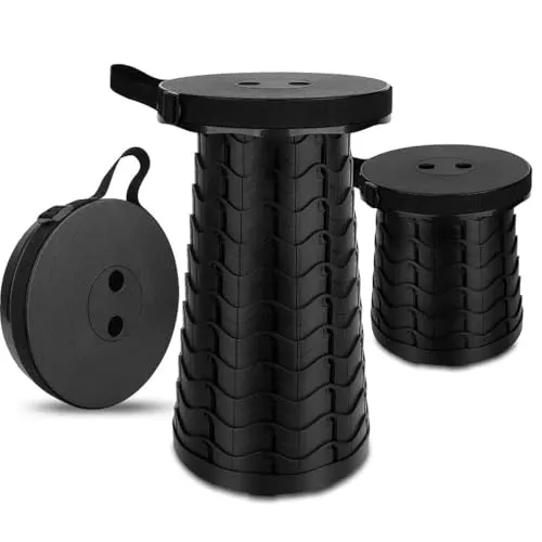 Tragbarer Klapphocker, verbesserter Teleskop-Campinghocker, Verstellbarer, Leichter Hocker für Outdoor-Camping/Garten/Angeln/Wandern/Reisen/Grillen(schwarz)