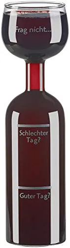 Rosenstein & Söhne XXL Weinglas: 2in1-Weinflasche und XXL-Glas aus Echtglas, mit Aufdruck, 750 ml (Wein-Flasche, Weinflaschenglas, Gläser)