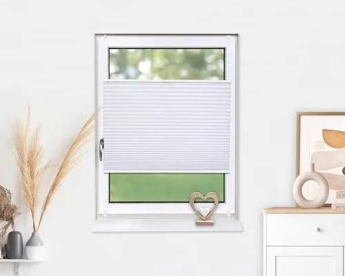 Deco-Raum Plissee Klemmfix 60x150cm Weiß – Faltrollo ohne Bohren - Plissee für Fenster & Tür, einfache Montage ohne Bohren, blickdicht und pflegeleicht – ideal für Feuchträume!