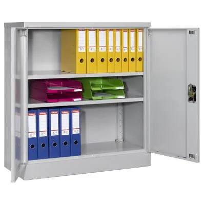 Gurkan Stahlschrank lichtgrau 92 x 42 x 100 cm - Aktenschrank mit 2 Einlegeböden, ideal für die geordnete Aufbewahrung von Unterlagen und Büromaterial.