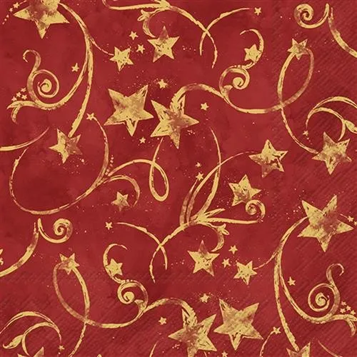 Servietten Star Garland red gold - Sterne in Eleganz rot 33x33cm 20