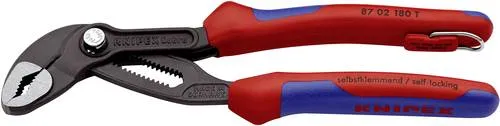 Knipex Cobra 87 02 180 T Wasserpumpenzange - Zange mit Einhandverstellung und selbstklemmenden Greifflächen, ideal für kraftsparendes Arbeiten an Rohren und Muttern – hohe Stabilität durch doppelte Gelenkführung.