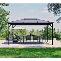 Sojag Pavillon Verona, Dunkelgrau - Stabiler Pavillon aus pulverbeschichtetem Aluminium, wasserdicht und UV-beständig. Ideal für entspannte Stunden im Freien mit integrierten Moskitonetzen.