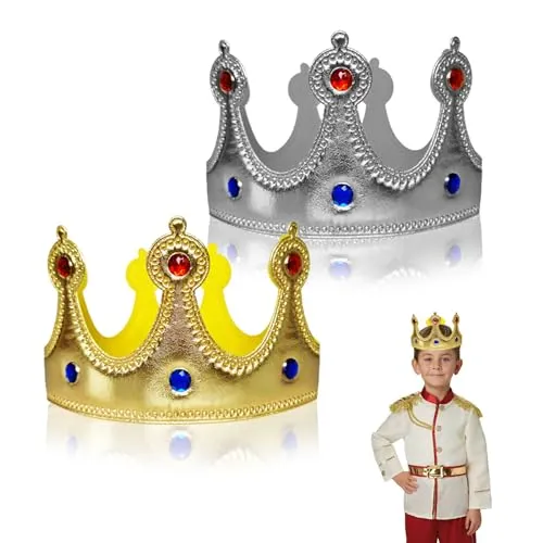 XNIVUIS Gold Silber König Kronen für Kinder Erwachsene Prinz Dress Up Tiara, Geburtstag Party Hut, Krönung Dekoration Supply für Feiertag Festival (2 Stück)