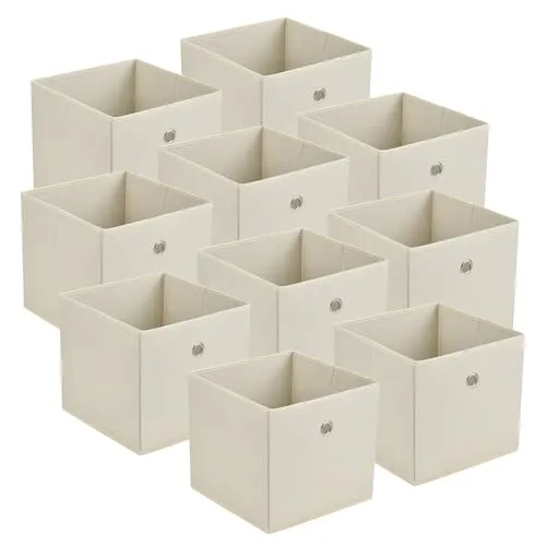 [en.casa] Faltbox 10er-Set 30x30x28 cm – Beige - Praktische Aufbewahrungsboxen im 10er Set, ideal für Socken, Spielzeug und mehr. Mit Ringöse für einfache Handhabung und platzsparend zusammenklappbar.