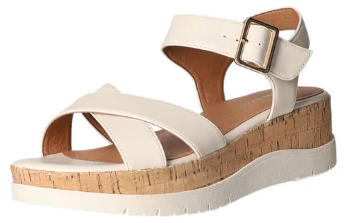 Tamaris Keilsandalette beige 41 EU - Wanderschuhe mit 4 cm Keilabsatz, pflegeleichtem Kunstleder und weichem Gehkomfort dank TOUCH it Innensohle – ideal für entspannte Sommertage.