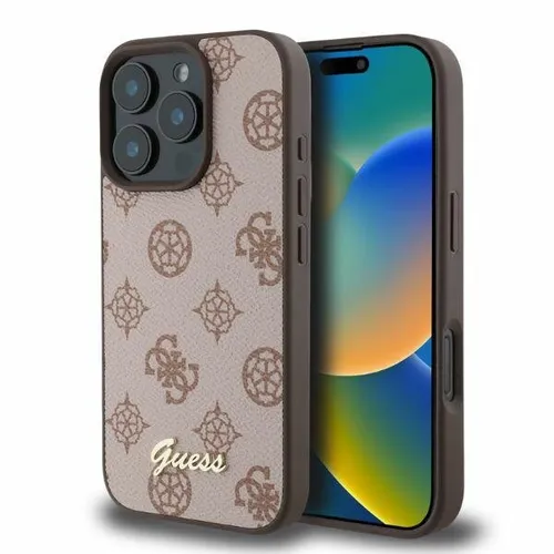GUESS Hardcase für Apple iPhone 16 Pro - Peony Script Design, Braun - Taschen & Schutzhüllen, stylisches Hardcase mit MagSafe für kabelloses Laden, perfekt für den Schutz und die individuelle Gestaltung Ihres iPhones.