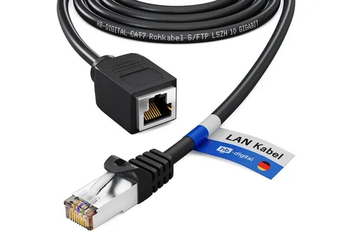 HB-DIGITAL Patchkabel Verlängerung CAT7 LAN Kabel 7,5m schwarz S/FTP PiMF LSZH Netzwerkkabel, RJ45 (8P8C), RJ45 (750 cm), Pins Vergoldet 3µ