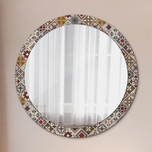 Runder Bad-Wohnzimmer-Wandspiegel mit Türkisch Muster - Eleganter runder Spiegel mit kratzfestem, buntem Rahmen. Ideal für moderne Räume, bietet er eine stilvolle Ergänzung und ist in verschiedenen Größen erhältlich.