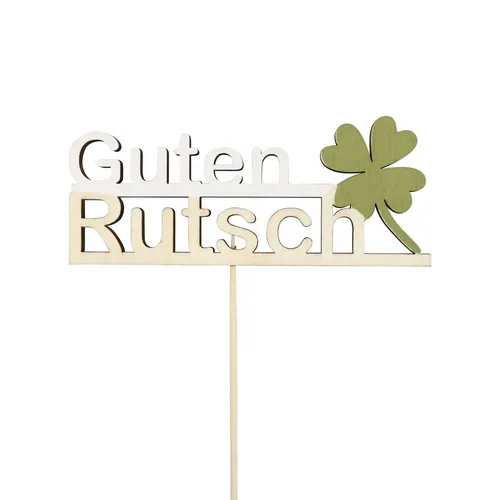 Produktbild Blumenstecker Holz Silvesterdeko Schriftzug Glücksklee Neujahrsgruß, 9 Stück