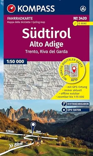 Produktbild KOMPASS Fahrradkarte 3420 Südtirol / Alto Adige, Trento, Riva del Garda (4 Karten im Set) 1:50.000: mit allen Hauptwegen, Radfernwegen und Mountainbikewegen