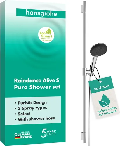 hansgrohe Raindance Alive Select S Duschset 125 - Brausegarnituren mit 3 Strahlarten und EcoSmart-Technologie für wassersparendes Duschen ohne Komfortverlust.