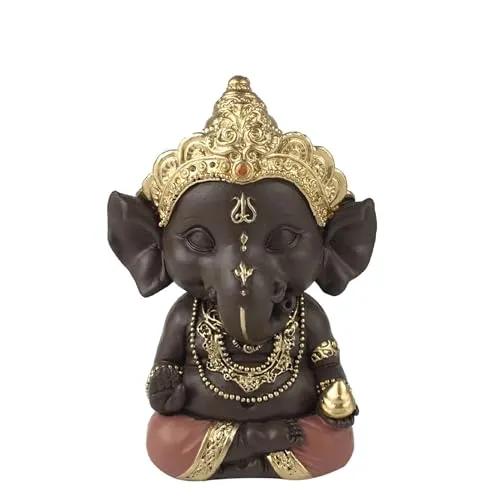 Statuette Ganesh 3 - Glücksbringer - Zen und Feng Shui Dekoration - Für eine entspannende und spirituelle Atmosphäre - Geschenkidee - Höhe: 11,5cm - Farbe: Grün und Braun - Zen'Light