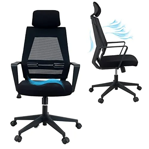 KLIM K300 Ergonomischer Bürostuhl - NEU 2024 - Bürostuhl mit weichem Sitzkissen, verstellbarer Kopfstütze und Rückenlehne für optimale Körperhaltung und Komfort, ideal für Büro und Zuhause.