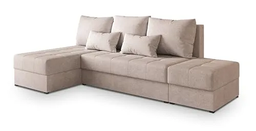 Masseno Ecksofa NORVI NV mit Schlaffunktion L-Form, Modern Sofa mit Bettkasten, Wohnzimmersofa, Couch, Soffa, Bettsofa, Couchgarnitur - Beige, Neve 04