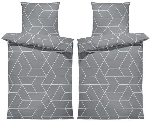 one-home Winter Biber Bettwäsche Baumwolle Kuschelig Flauschig Warme Weiche Bettbezüge Modern, Größe:4 teilig 135x200 cm, Farbe:Geometrisch Grau