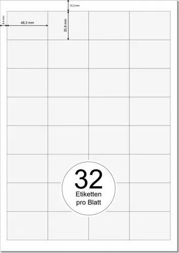 PRINTATION Papier-Etiketten (B48,3xH33,8mm) 25xA4 à 32 Eti. 1584056-NP