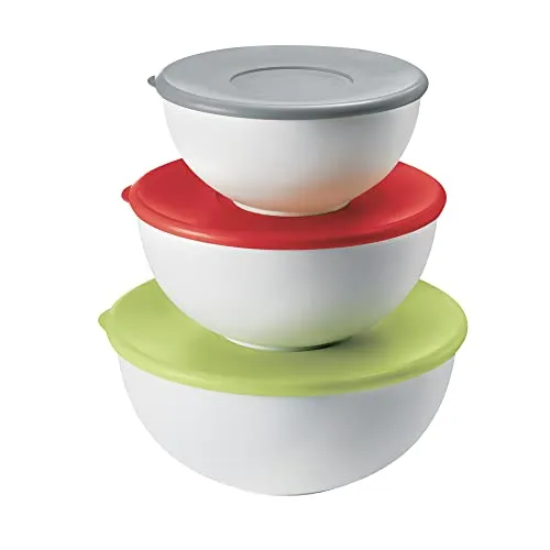 Guzzini Kitchen Active Design Set - 3 Schüsseln mit Deckel - Frischhaltedosen in verschiedenen Farben, ideal für die Aufbewahrung von Lebensmitteln. Mit einem Durchmesser von 28 cm und einer Höhe von 13,8 cm.