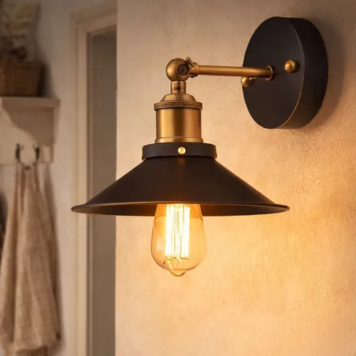 Wandlampe Altmessing LED schwenkbar 20 cm - Elegante Wandlampe im industriellen Stil mit schwenkbarem Schirm und warmweißem Licht. Ideal für Wohnzimmer, Flur oder Schlafzimmer – sorgt für stimmungsvolle Beleuchtung.