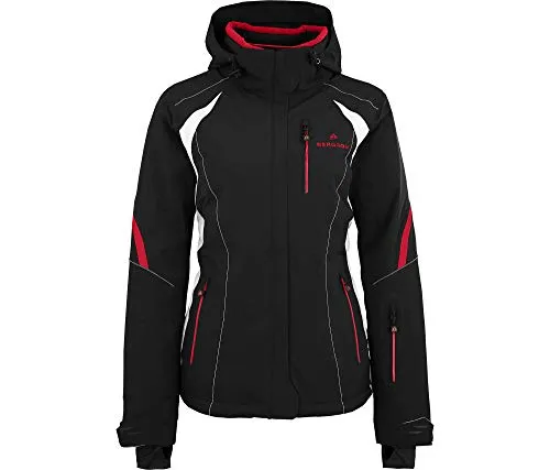 Bergson Skijacke SNOWTASTIC Damen – Wattierte Skijacke für optimalen Schutz - Wattierte Damen-Skijacke mit 20000mm Wassersäule. Ideal für kalte Tage, bietet sie Komfort und Funktionalität. Erhältlich in Größe 50 und in den Farben Schwarz/Rot.