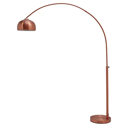 cagü Design Retro Lounge Bogenlampe LUXX Kupfer glänzend mit Kupferfuß 170-210cm Höhe verstellbar
