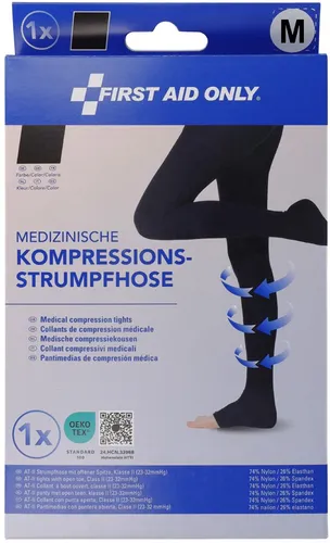 FIRST AID ONLY® Kompressionsstrümpfe Strumpfhose Zehen offen schwarz M