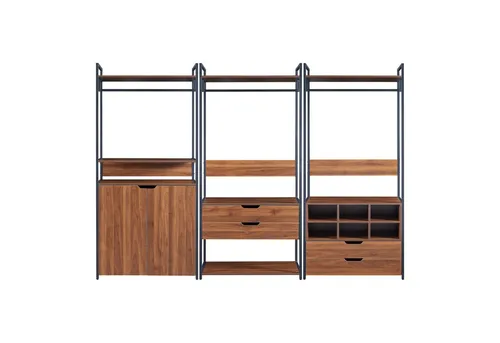 en.casa Garderoben-Set »Larem« 3-teilig Schwarz/Walnussoptik