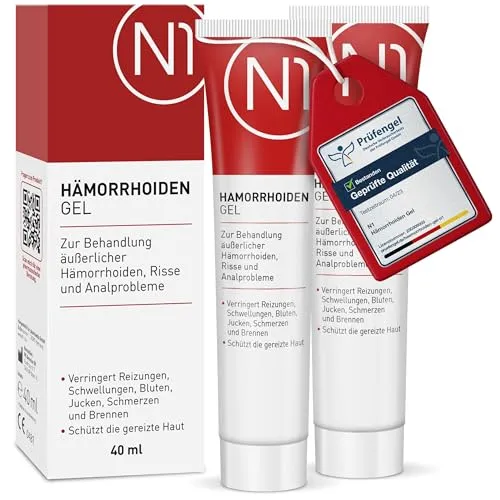 N1 Hämorrhoiden Gel 80 ml - SPARPAKET - Medizinprodukt gegen Brennen, Schmerzen, Blutungen & Juckreiz - entzündungshemmende Hämorrhoiden Salbe & bei Analfissuren – Hämorrhoidensalbe mit Kühl-Effekt