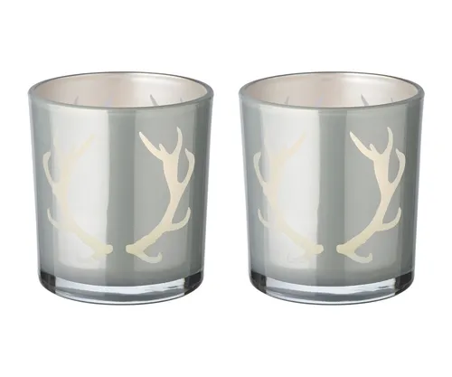 EDZARD Windlicht Ati, Glas, Geweih-Motiv, grau, H 8 cm, Ø 7 cm
