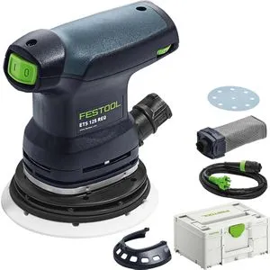 Festool Exzenterschleifer ETS 125 REQ-Plus, 125mm Ø, 250 W - Schleifmaschine mit 250 W Leistung und 125 mm Schleiffläche. Mit innovativer MMC Regelelektronik für 25% höhere Abtragleistung und Turbo-Absaugung für staubfreies Arbeiten.