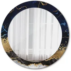 Tulup Rundspiegel in Gold und Dunkelblau, Ø70 cm - Moderner Wandspiegel mit einzigartigem Druck-Design. Ideal für Bad, Wohnzimmer oder Flur – bringt Stil und Eleganz in jeden Raum. Pflegeleichtes Spiegelglas mit polierten Kanten.