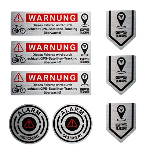 BIKE-label Anti Diebstahl Sticker 8 Stück edle GPS Alarm Aufkleber für Fahrrad Handy Laptop X900268 Metallic