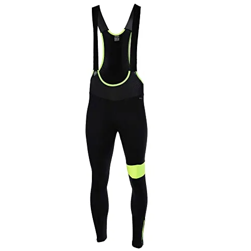 Airtracks Herren Winter Thermo Fahrradhose Lang Pro Team II Trägerhose Radhose mit Trägern BIB Träger Radlerhose Gepolstert - XXXL - schwarz-neon