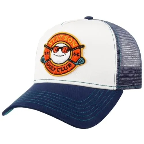 Stetson Golf Club Trucker Cap Herren – Baumwolle, weiß-blau, One Size - Stylische Trucker Cap von Stetson für Golfer. Hergestellt aus 100% Baumwolle bietet sie Komfort und Langlebigkeit. Das größenverstellbare Snapback-Design sorgt für eine perfekte Passform bei jeder Outdoor-Aktivität.