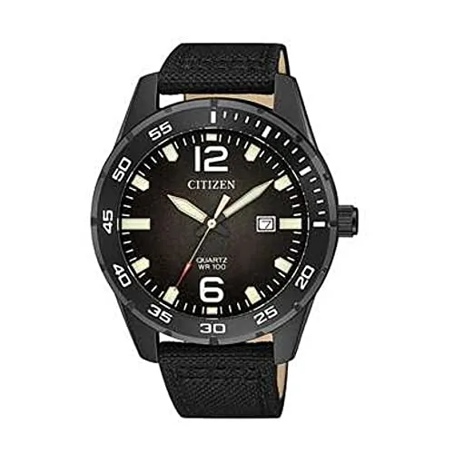 Citizen Herren-Armbanduhr, Quarz, schwarzes Zifferblatt, Nylon, BI1045-05E, Quarz-Uhrwerk