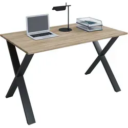VCM my office Lona Schreibtisch sonoma-eiche mit X-Fuß-Gestell schwarz 140x80 cm - Kinderschreibtisch in modernem Design, robust und pflegeleicht, ideal für Home-Office und kreative Arbeitsplätze.