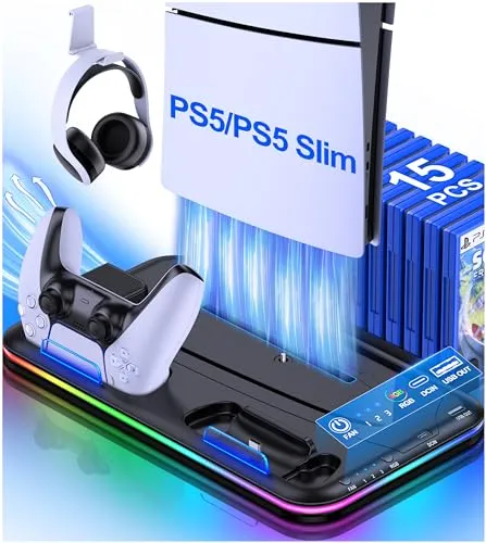 HELLCOOL PS5 Slim Ständer mit Lüfter und Controller Ladestation