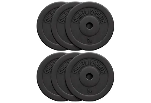 GORILLA SPORTS Hantelscheiben 1,25 - 30kg, Kunststoff - Hantelscheiben aus Kunststoff für Langhanteln mit 30mm Bohrung, ideal für effektives Krafttraining, bodenschonend und geräuscharm, erhältlich als Einzelstück oder Set.