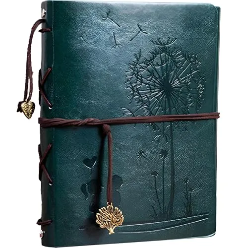 MINGZE Fotoalbum, zum Selbstgestalten Leder Scrapbook Album Schwarze Seiten Fotobuch zum Einkleben Fotoalben, Valentinstag Geburtstag Jahrestag Geschenk, Löwenzahn versprechen (Kleines Grün)