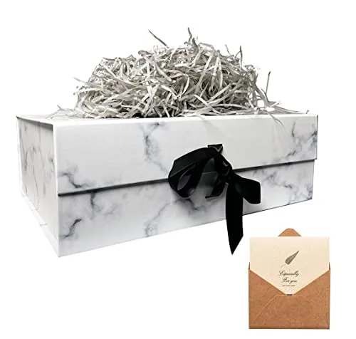 Marmor Geschenkbox 33x26x11cm, Geschenkkarton mit Magnetisch Deckel und Schleife für Hochzeiten, Weihnachten, Geburtstage, Jubiläen Geschenkverpackung Box