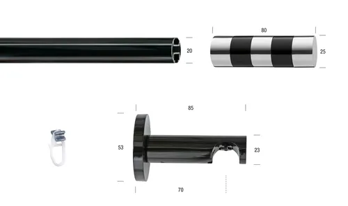 GARESA Gardinenstange BLACK, Ø 20 mm, 1-läufig, Maßanfertigung - Hochwertige Gardinenstange aus Eisen, ideal für mittelschwere Vorhänge. Individuelle Längenanfertigung für perfekten Sitz. Robuste Bauweise und elegantes Design in glänzendem Schwarz.