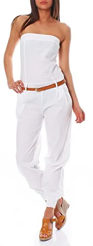 Malito Damen Einteiler – Eleganter Jumpsuit mit Gürtel in Weiß (L) - Jumpsuit für Damen, figurbetont mit Gürtel aus Lederimitat, ideal für vielseitige Outfits und Alltagslooks. Praktische seitliche Taschen und dehnbare Bündchen sorgen für Komfort.