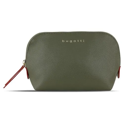 bugatti Ella Kulturbeutel - Stilvolle Kosmetiktasche in Olive - Reisetaschen mit viel Platz (22 x 8,5 x 14 cm), abwaschbarem PU und dezent eingeprägtem Logo für klassischen Look. Ideal für Reisen, Sport und Freizeit.